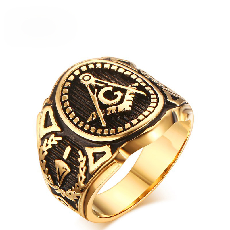 

Wholesale Fashion African Jewelry High Polished Casting Stainless Steel Rings IP Gold Filled Free Mason Mens Gold Rings US Size 8 -11
