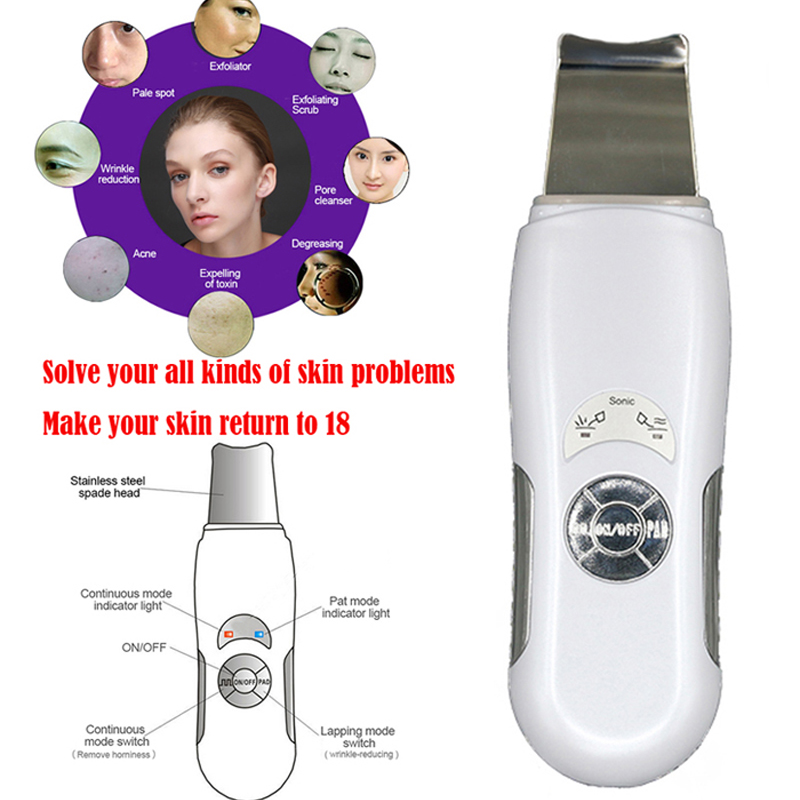 

Ultrasonic Skin Scrubber Cleanser Face Cleaning Acne Removal Facial Spa Vibration Massager Ultrasound Peeling Clean Machine