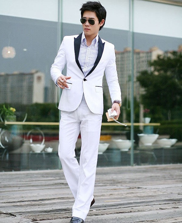 

Classic white men's lapel tailless wedding dress and men's office professional suit 2 pieces (jacket + pants) custom made