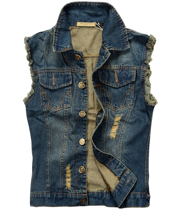 Fall-2015 New Fashion Denim Vest Men Ripped Jeans Vests Men's Cowboy Outerwear Hombre Sleeveless Waistcoat Jacket Plus Size S-6XL