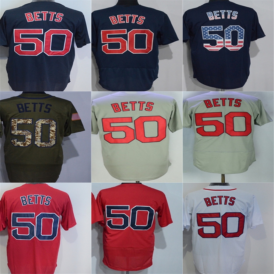 Personalized Mens Womens Kids Boston 50 Mookie Betts Jersey Blue Flag Green Grey Red White Flex Base Cool Base Baseball Jerseys