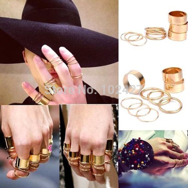 

9PCS/Set Urban Punk Golden stack Plain Cute Above Knuckle Ring Band Midi Rings for Women Men Party Accessories