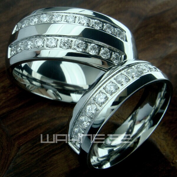 

his hers mens womens stainless steel wedding engagement ring band set r178