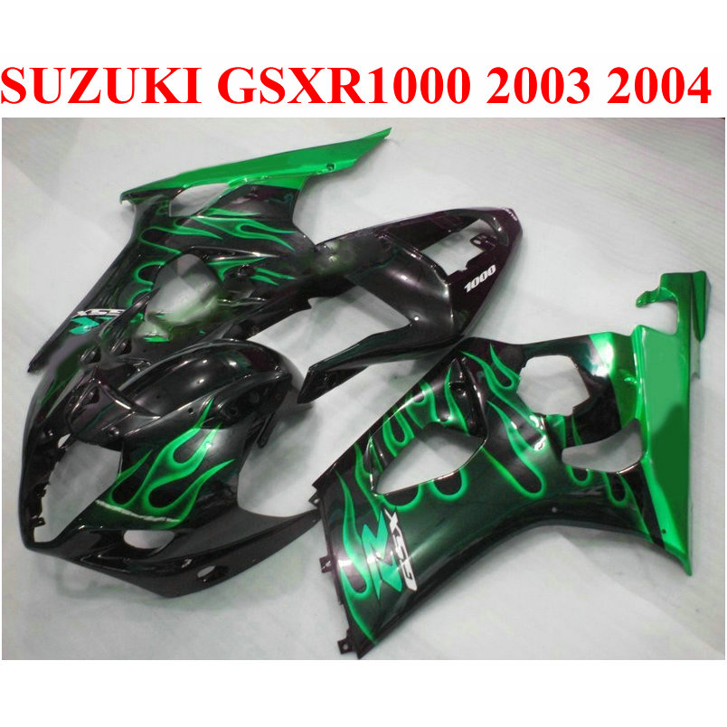 

Free 7 gifts fairing kit for SUZUKI GSX-R1000 2003 2004 K3 k4 green flames black fairings GSXR 1000 03 04 motobike set JD68, Same as the picture shows