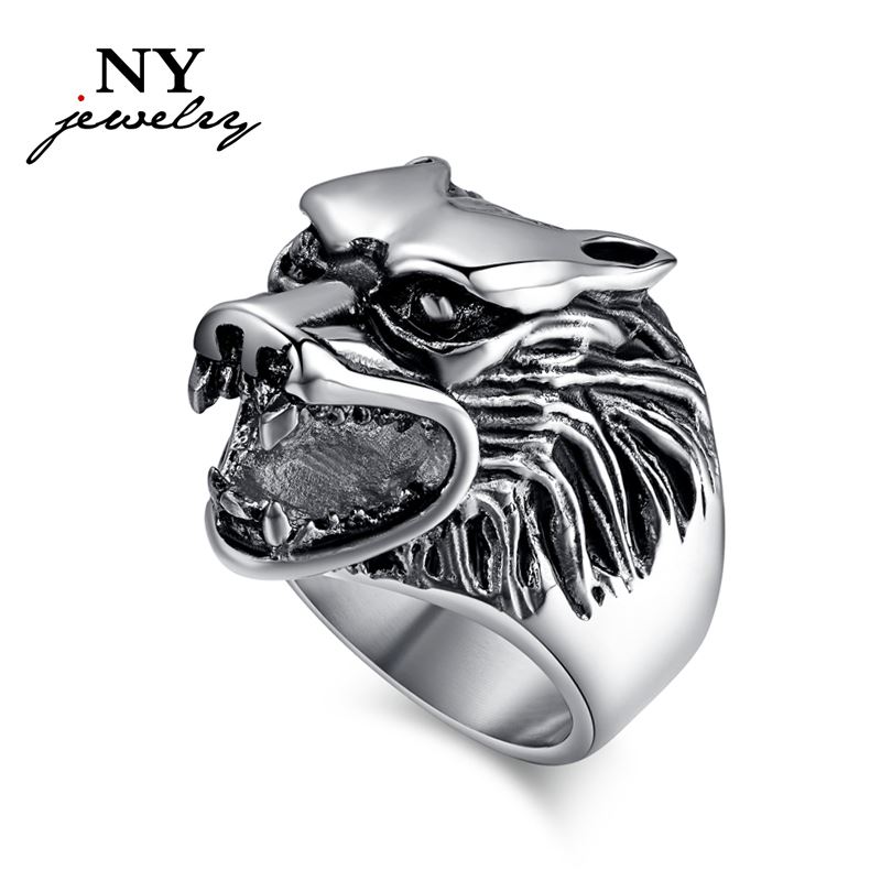 

fashion stainless steel ring for men wolf hammer animal jewelry cool mens rings punk rock