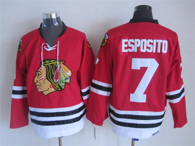 

Top Quality ! Chicago Blackhawks Ice Hockey Jerseys Cheap 7 Phil Esposito Vintage CCM Authentic Stitched Jerseys Mix Order, Red