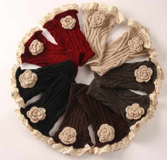 

2016 Rose Lace Boot Cuffs knit boot topper lace trim faux legwarmers - lace cuff - shark tank leg warmers 5 colors 12 pairs/lot#3990, Black