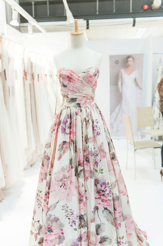 

High Quality Print Floral Sweetheart Long Wedding Dresses Bridal Gowns for Wedding Party In Stock, Ivory