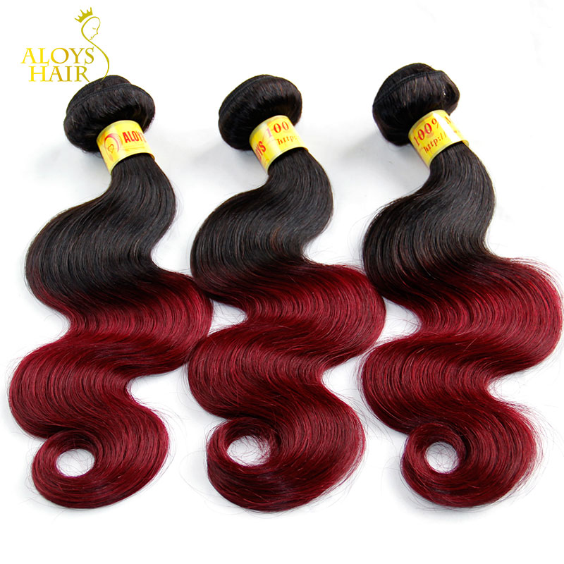 

Ombre Malaysian Human Hair Extensions 2 Two Toned 1B/99J Burgundy Red Grade 8A Malaysian Body Wave Virgin Hair Weave Wavy Free Shipping