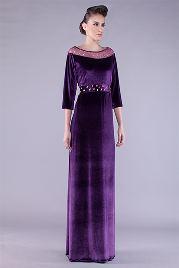 

Elegant Purple Vlvet Arabic Evening Dress with 3/4 Long Sleeves Sheer Neck Beaded Sheath Long Dubai Prom Dresses Party Formal Gowns, Orange