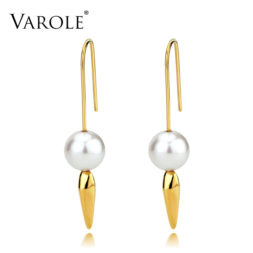 

VAROLE Lancehead Dangle Pearl Earrings Long Earrings For Women Jewelry Gold Color Earings Top Quality Earbob Brincos Wholesale