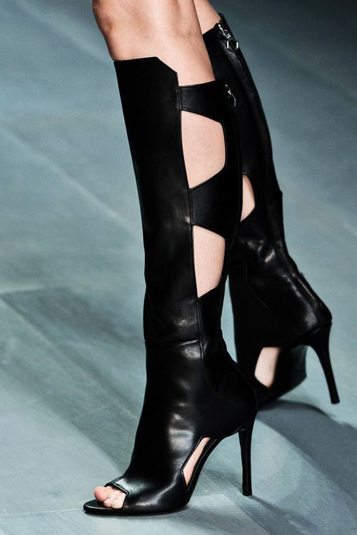 

designer new fashion boots peep toes cutouts high heels knee boots spring and fall thin heel women shoes long boots big size 45, Black