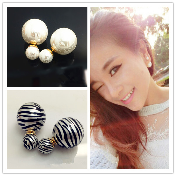 

Celebrity Runway Double Pearl earrings Beads Plug Earrings Ear Studs Pin Big Pearl Earrings, Golden;silver