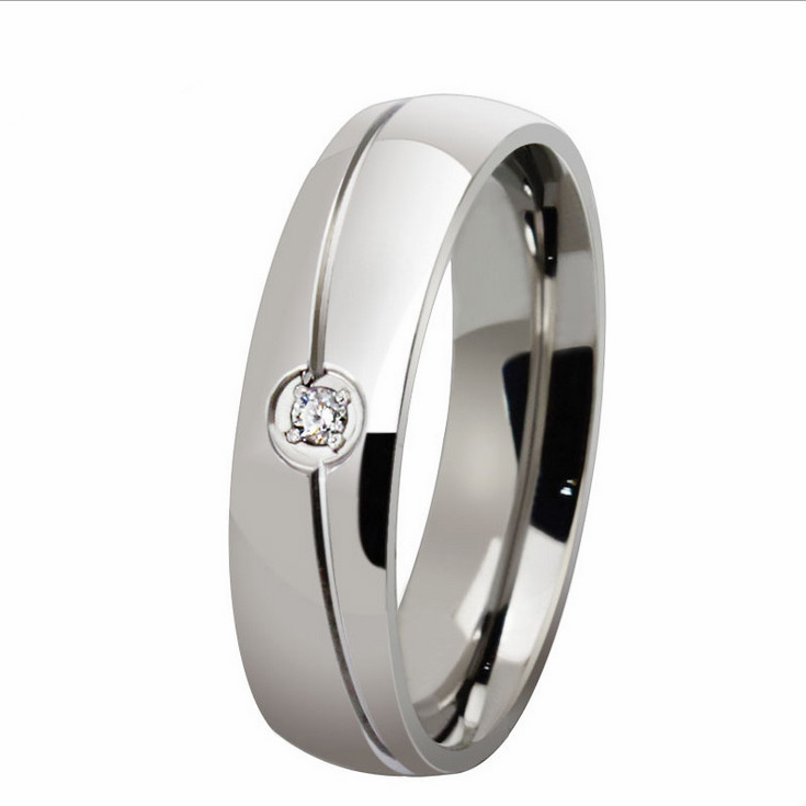 

Free Engraving 1PC Mens Womens 6MM Titanium Stainless Steel Wedding Ring Crystal CZ Inlaid Domed Band US Size 5-13, Silver