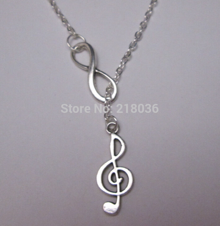 

Vintage Silver Infinity & G Clef Music Lariat Pendants Charms Chain Statement Choker Collar Necklaces Fashion Jewelry HOT 10PCS Q506