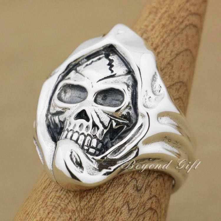 

Huge & Heavy 925 Sterling Silver Mummy Skull Mens Rocker Ring 9Q003 US Size 8~14