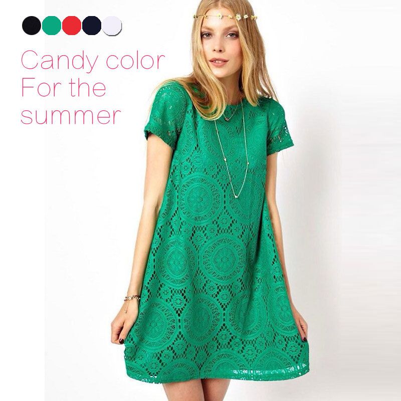 

5 Colors Women Plus Size vintage Hollow Out Lace dresses party evening European Styles Ladies Cheap Casual Dress prom dresses, Green