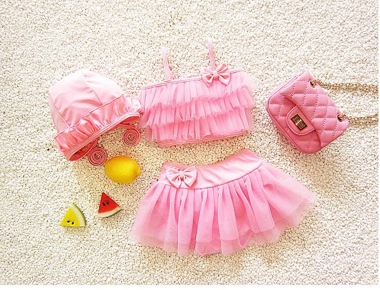 

Best Seller Kids Swimwear for Girls Children Three-piece Swimming Suit with Tulle Skirt and Hats Children Swimming Clothes, Light purple