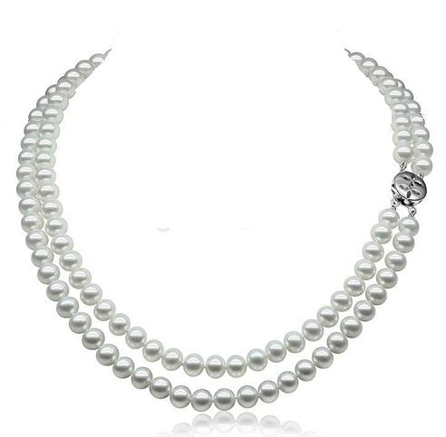 

New Fine Pearls Jewelry 8-9mm natural beauty white akoya pearl necklace double necklace extremely shiny flawless