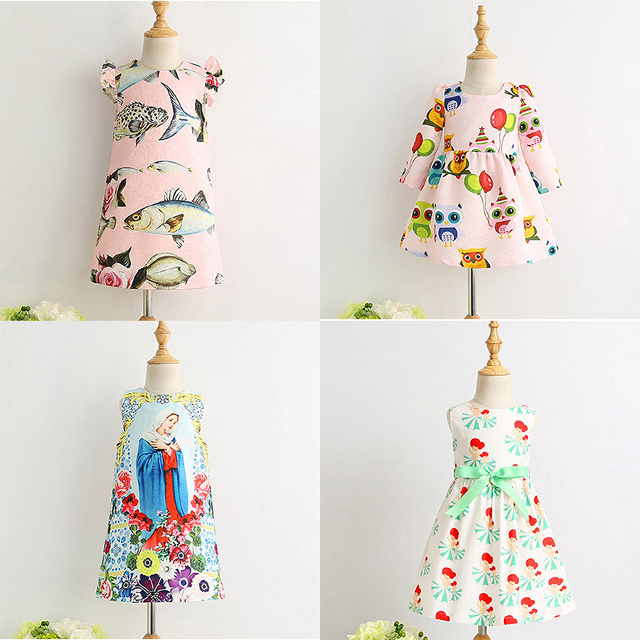 

Girls Printed Dresses Princess Dresses for Girls Fish Fruit House Kids Clothing for Stage Performance 90-140cm 3-8T, Choose bellow color