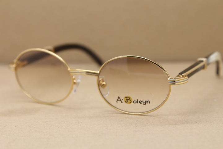 

high quality Genuine Natural Buffalo horn White inside Black Sunglasses Rimless 7550178 Metal Round Glasses fashion design Frame Size:53-22-135mm