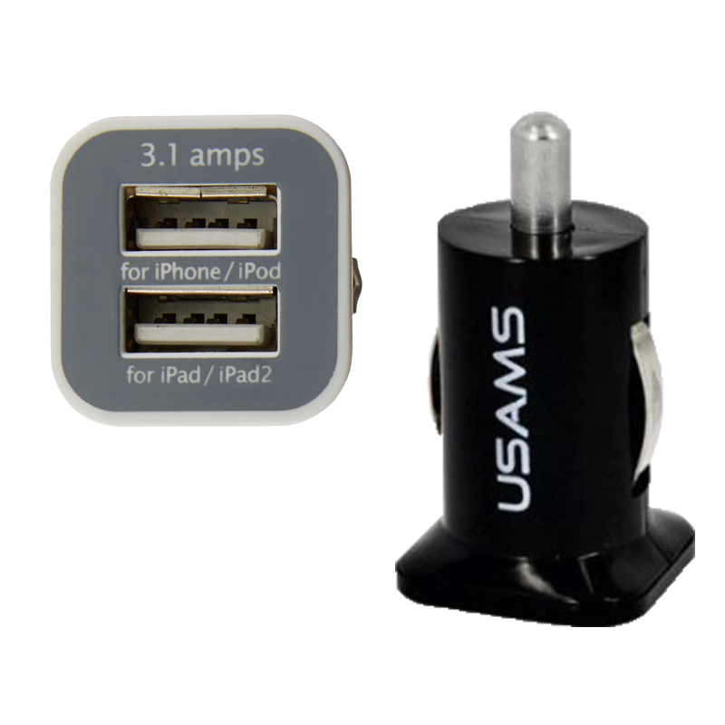 

Hot 100pcs USAMS 3.1A Dual USB Car 2 Port Charger 5V 3100mah double plug car Chargers Adapter for HTC Samsung s3 s4 s5