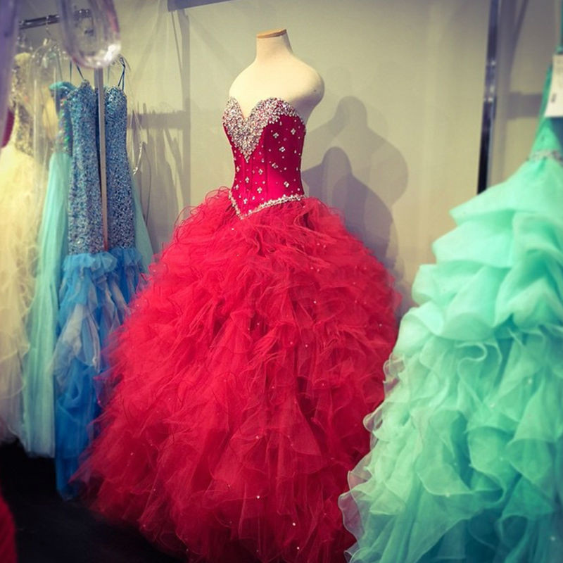 

2016 High Quality Sweetheart Ball Gowns Quinceanera Dresses With Beading Crystal Floor-length Sweet 16 Dress For 15 Years Prom Gowns WD268, Custom made from color chart