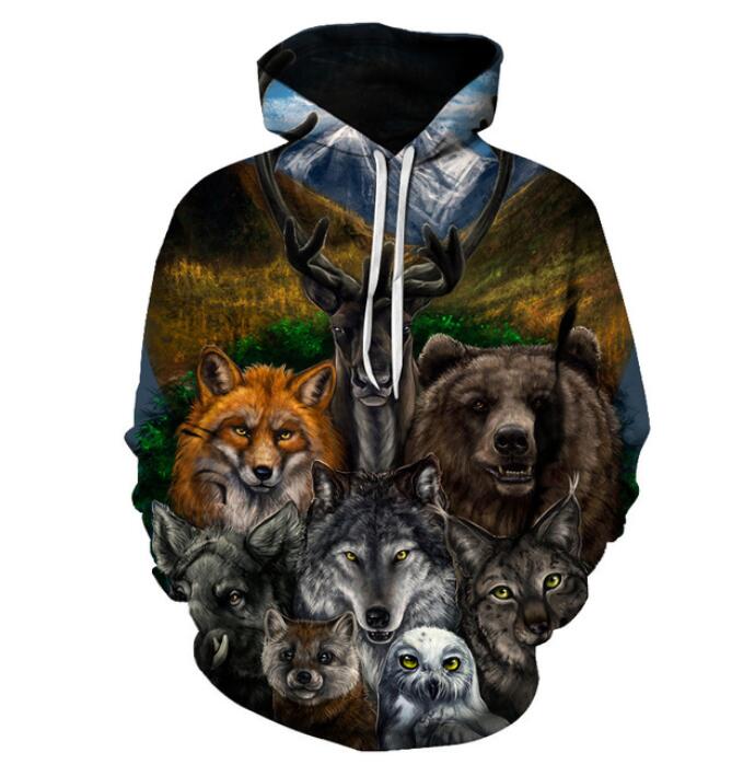 FOX Animale Carino Tasca Stampa Pullover Felpa con cappuccio unisex nuovi