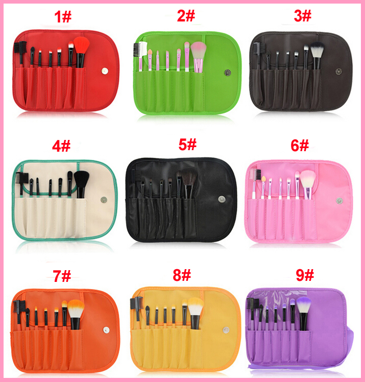 

Free DHL Professional 7 pcs paintbrushes of Makeup Brushes Set tools Make-up Toiletry Kit Wool Brand Make Up Brush Set Case PY