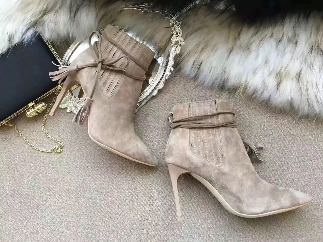 

[LOUELLA Italian-made Boots] Suede Leather Women Stiletto Boots Lady High Heels Luxury Designer Sexy Brand Ankle Boots, Original box;dust bag;card
