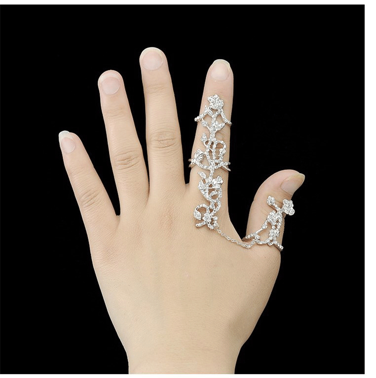 

Bohemian style silver/gold plated rhinestone hollow out connect finger rings