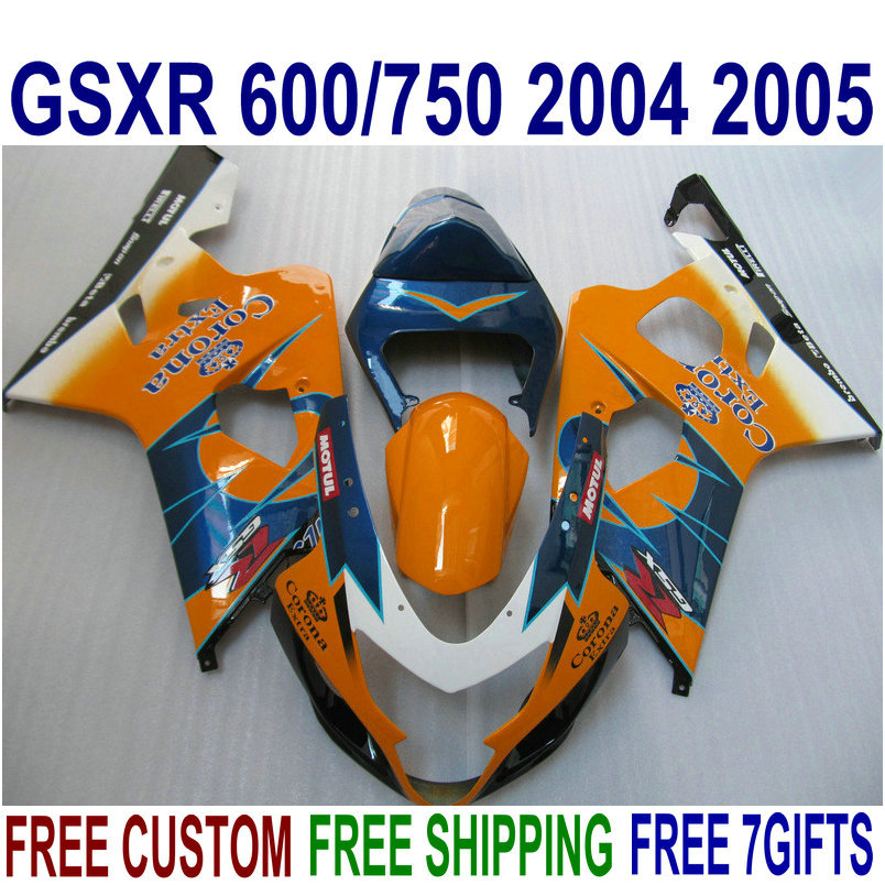 

ABS fairing kit for SUZUKI GSX-R600 GSX-R750 2004 2005 K4 bodykits GSX-R600/750 04 05 orange blue Corona full fairings set SV34, Same as the picture shows