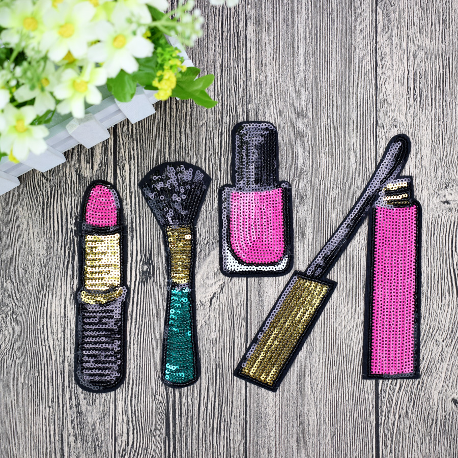 

4 Style Sequined Cosmetic Patches for Clothing Bags Iron on Transfer Applique Patch for Jeans DIY Sew on Embroidered Sequins 10/PCS