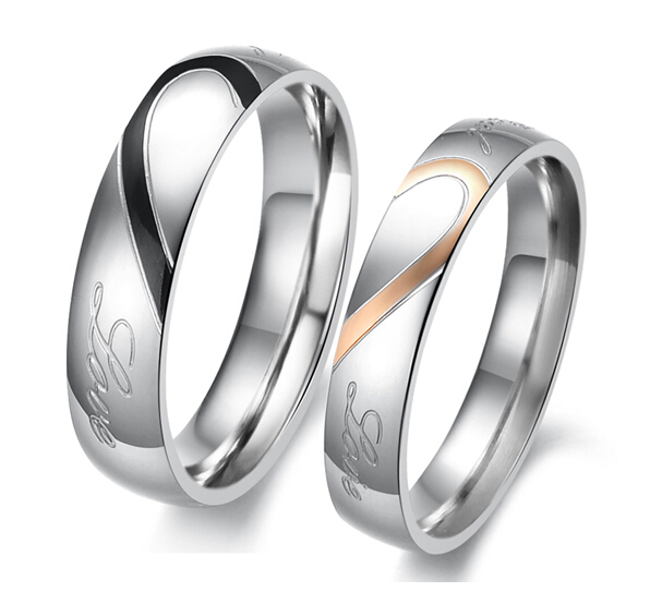 

Fashion Jewelry Stainless Titanium Steel Rings Half Heart Silver Cutting Could Separate Couple Rings Wedding Engagement Rings Free Shipping