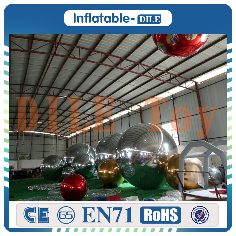 

high quality 1.0m diameter PVC inflatable silver mirror ball,inflatable hanging disco ball for decoration