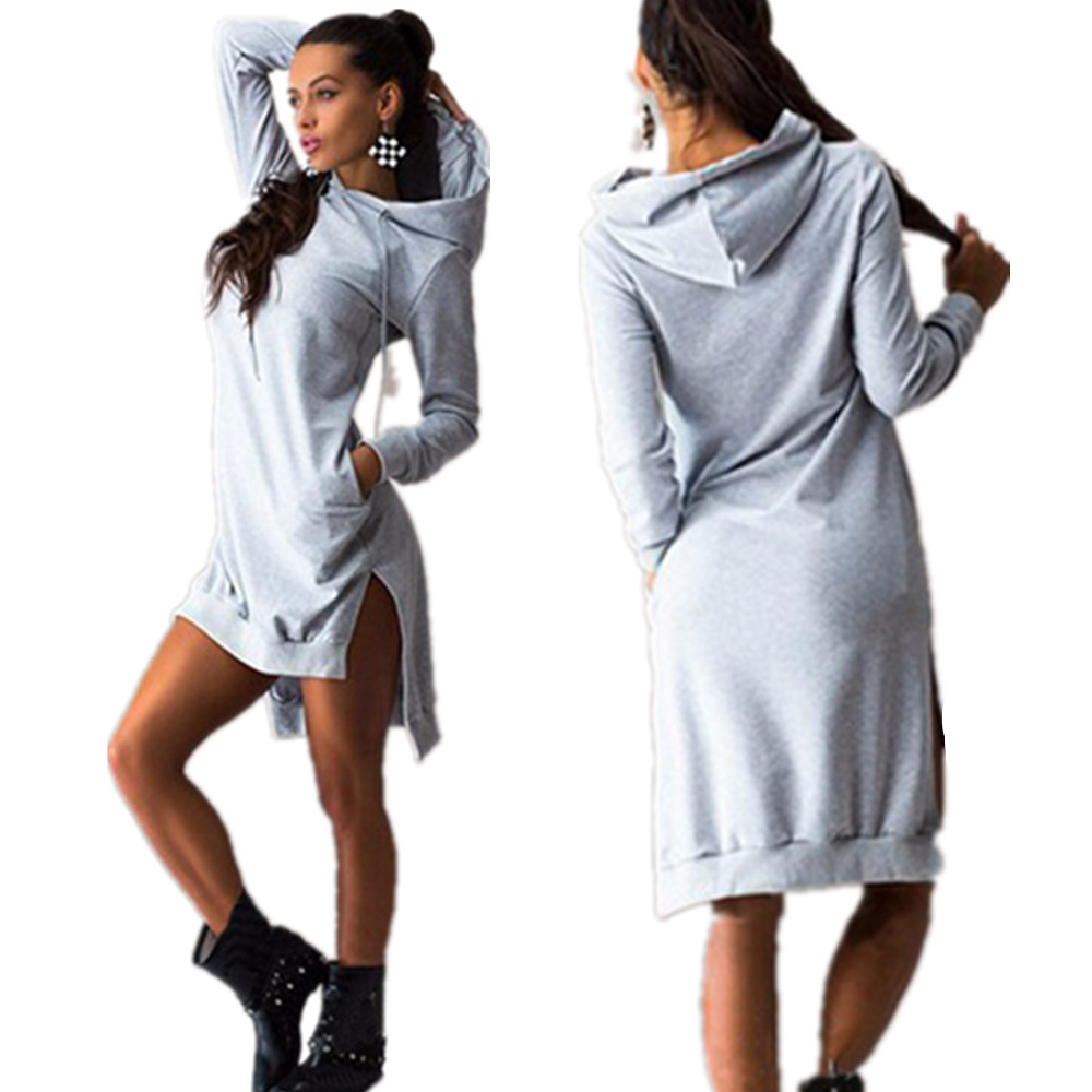 

Wholesale-Mavodovama 2015 O-neck Long Sleeve Cotton Women Dresses Fashion Casual Black Winter Long Hoodie Dress Plus Size Vestidos