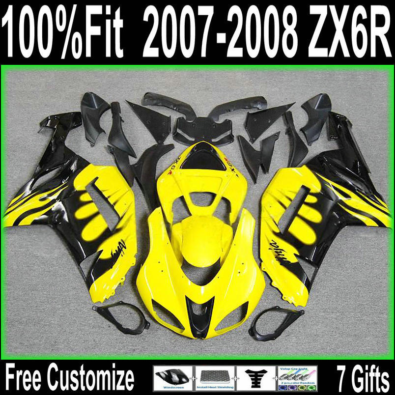 

Injection molding for 2007 2008 kawasaki zx6r fairing kit black yellow ninja zx636 fairings 07 08 zx 6r 636 UJ85, Same as picture
