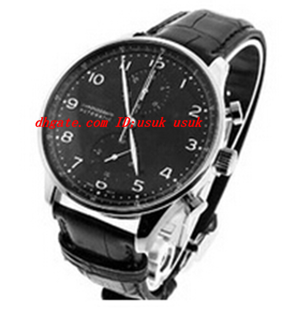 Montre de luxe Marque Nouvelle Vente Chaude 371447 En Acier Inoxydable Quartz Montre Pour Hommes Cadran Noir Montres Sport Bracelet En Cuir