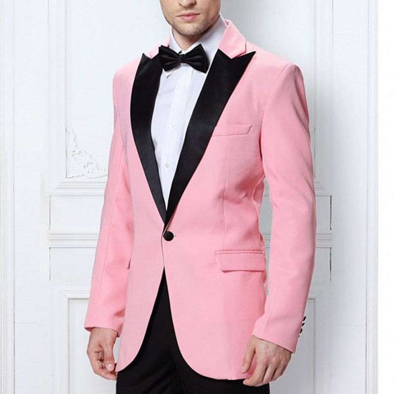 

Pink Wedding Groom Tuxedos for Men 2018 Two Piece Black Peaked Lapel Mens Suits Custom Made Groomsmen Suit (Jacket + Pants), Same as image