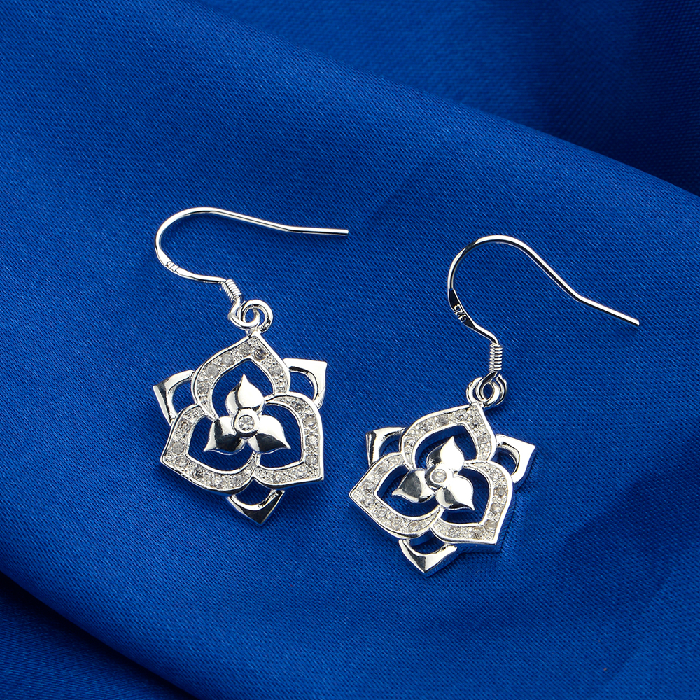 

Brand new sterling silver Insets lotus earrings DFMSE482,women's 925 silver Dangle Chandelier wedding gemstone earrings factory direct