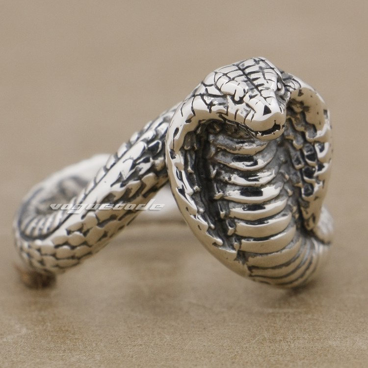 

Solid 925 Sterling Silver Cobra Snake Free Size 8~9 Mens Biker Ring 9K025