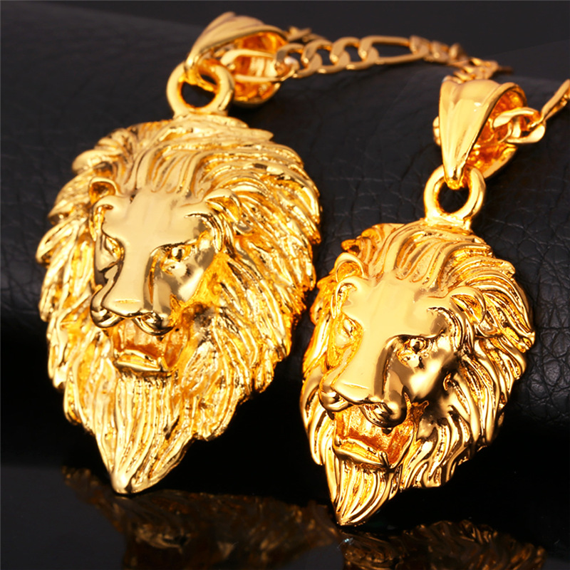 

New Vintage Big Classical Lion Head Pendants 18K Real Gold Plated Choker Necklace Floating Charms Jewelry Wholesale