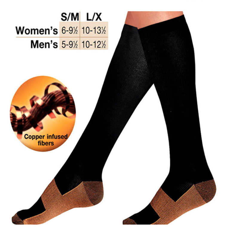

Wholesale- 1 Pair Anti-Fatigue Unisex Men Women Compression Socks Travel Comfortable Soft Knee High Stockings Anti Fatigue Magic Socks Man, As pic