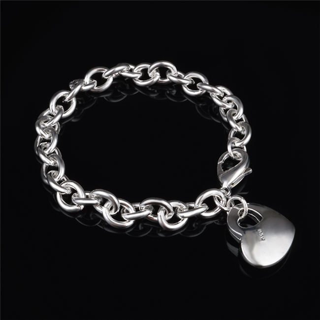 

2015 new design Top quality 925 Silver Heart Pendant Bracelet Fashion Jewelry Valentine's Day gift for girls free shipping, Black