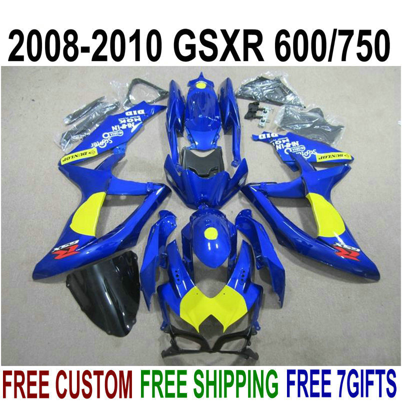 

High quality bodywork set for SUZUKI GSXR750 GSXR600 2008-2010 K8 fairings K9 GSX-R600/750 08 09 10 blue yellow black fairing kit KS55, Same as the picture shows