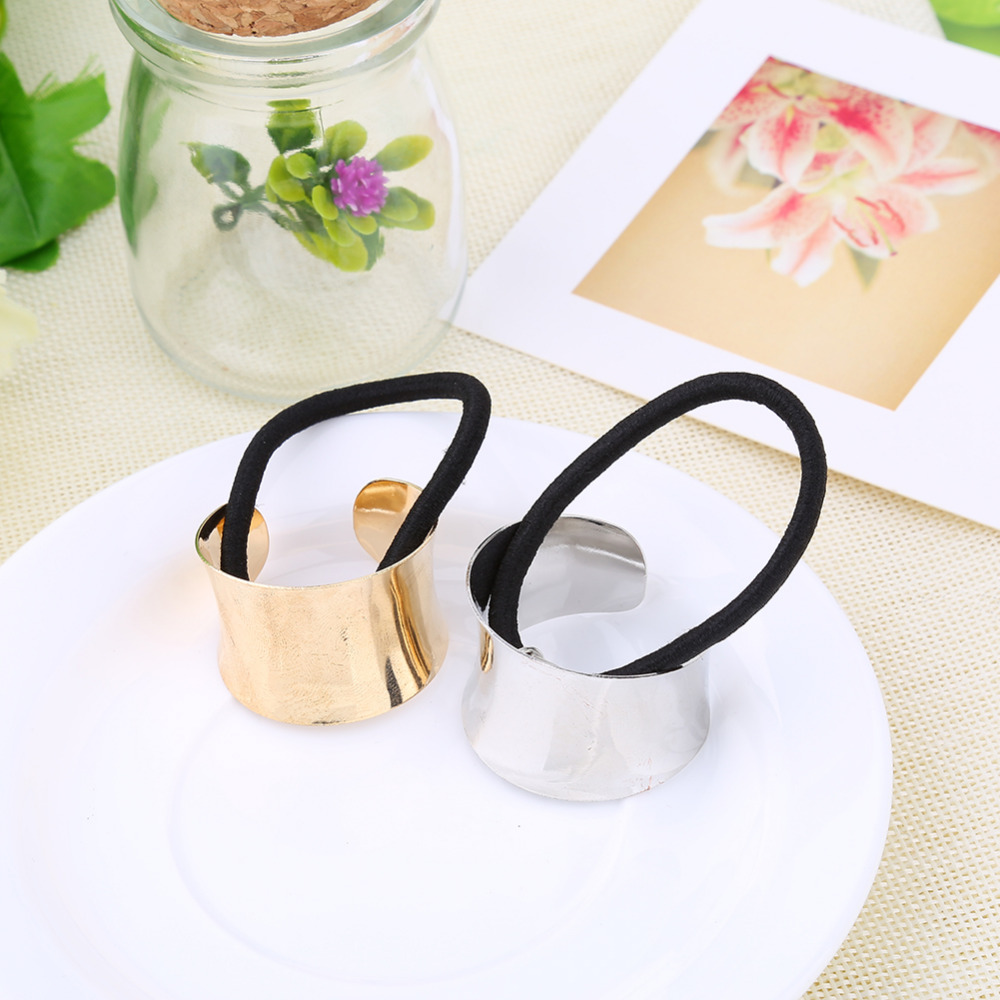 

Wholesale-Hotsale Metal Mirrored Celeb fashion Chic Style Round Hoop Cuff Wrap Girls' Ponytail Holder Ring Hair Bands Women Hair ties
