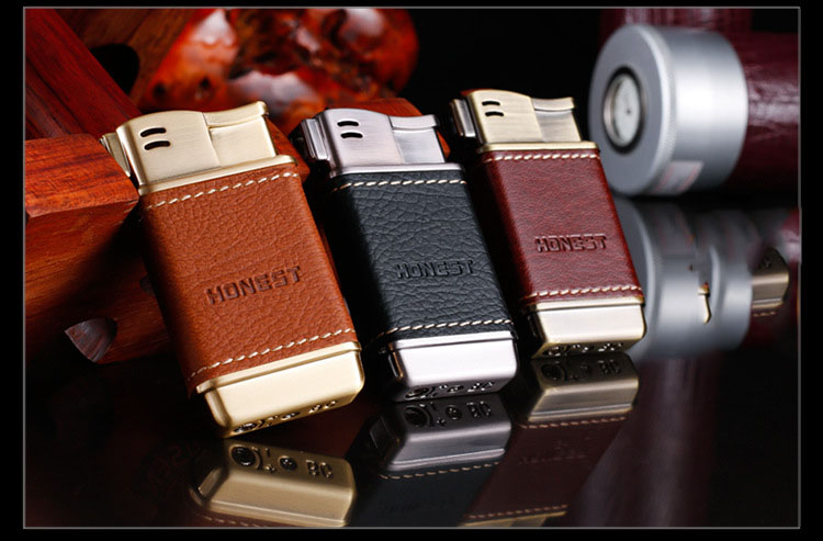 

HONEST Creative Leather Metal Lighter Side Fire Design Pipe Inflatable Lighter with Gift Box Gas Lighter