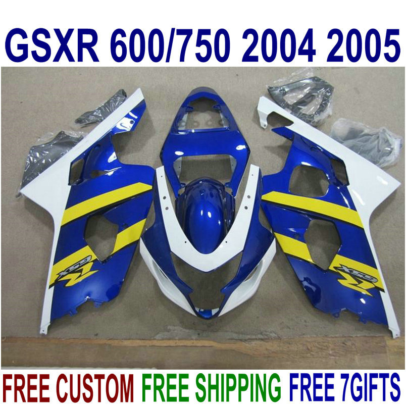 

Platic motobike parts for SUZUKI GSXR600 GSXR750 2004 2005 K4 fairing kit GSXR600/750 04 05 yellow white blue fairings set R10J, Same as the picture shows