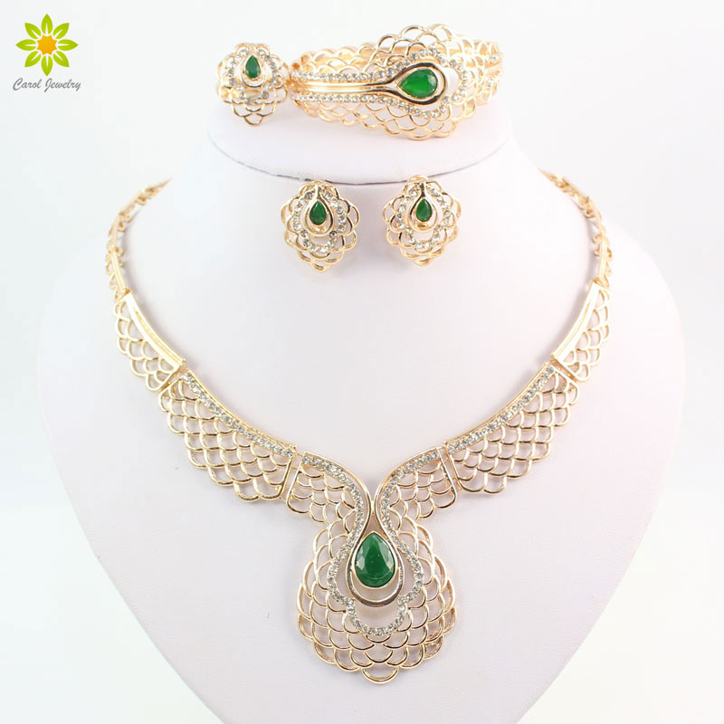 New Arrival Top Quality African Dubai Gold Plated Crystal Necklace Jewelry Sets Women Wedding Party Bridal Costume Jewelry Sets