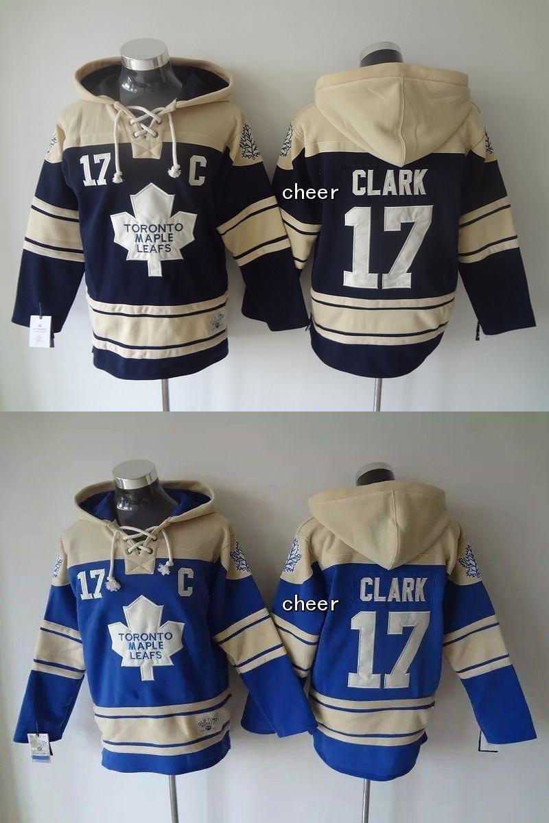 2015 plus récents des hommes en gros des Maple Leafs de Toronto # 17 clapk bleu / bleu foncé Chandails à capuchon de hockey Sweats à capuche Mail